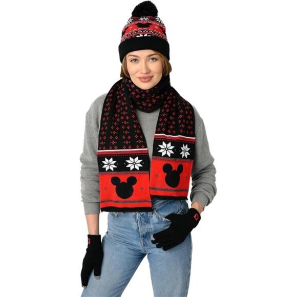 Disney Adult Scarf - Mickey & Minnie Mouse Skellington Print Knit Winter Scarf - Picture 6 of 7